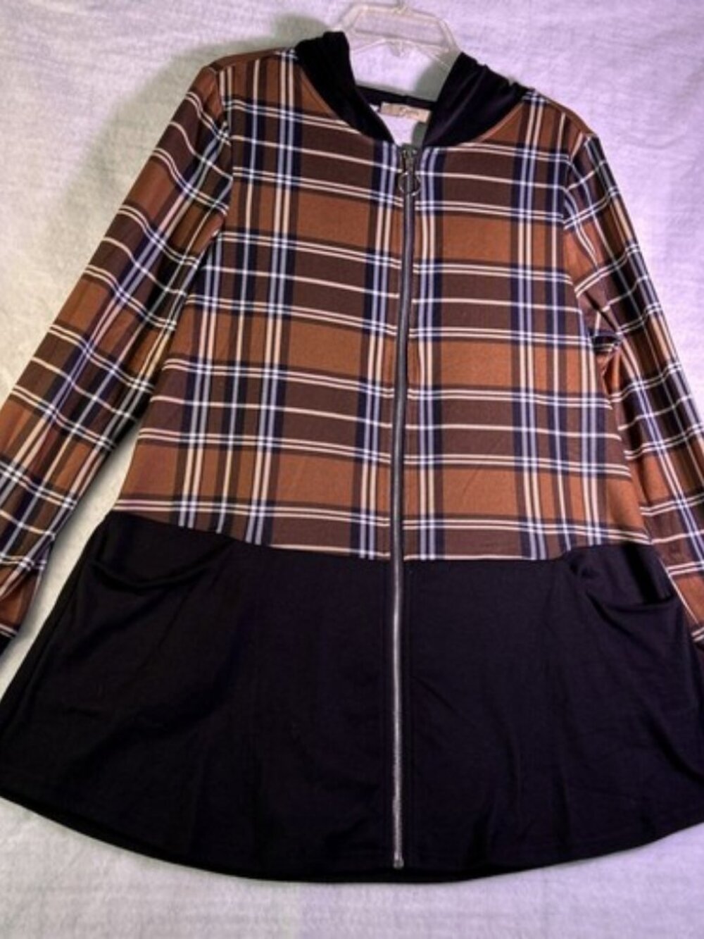 Cestyle Black And Brown Plaid Long Sleeve Light Weight Jacket Size Large